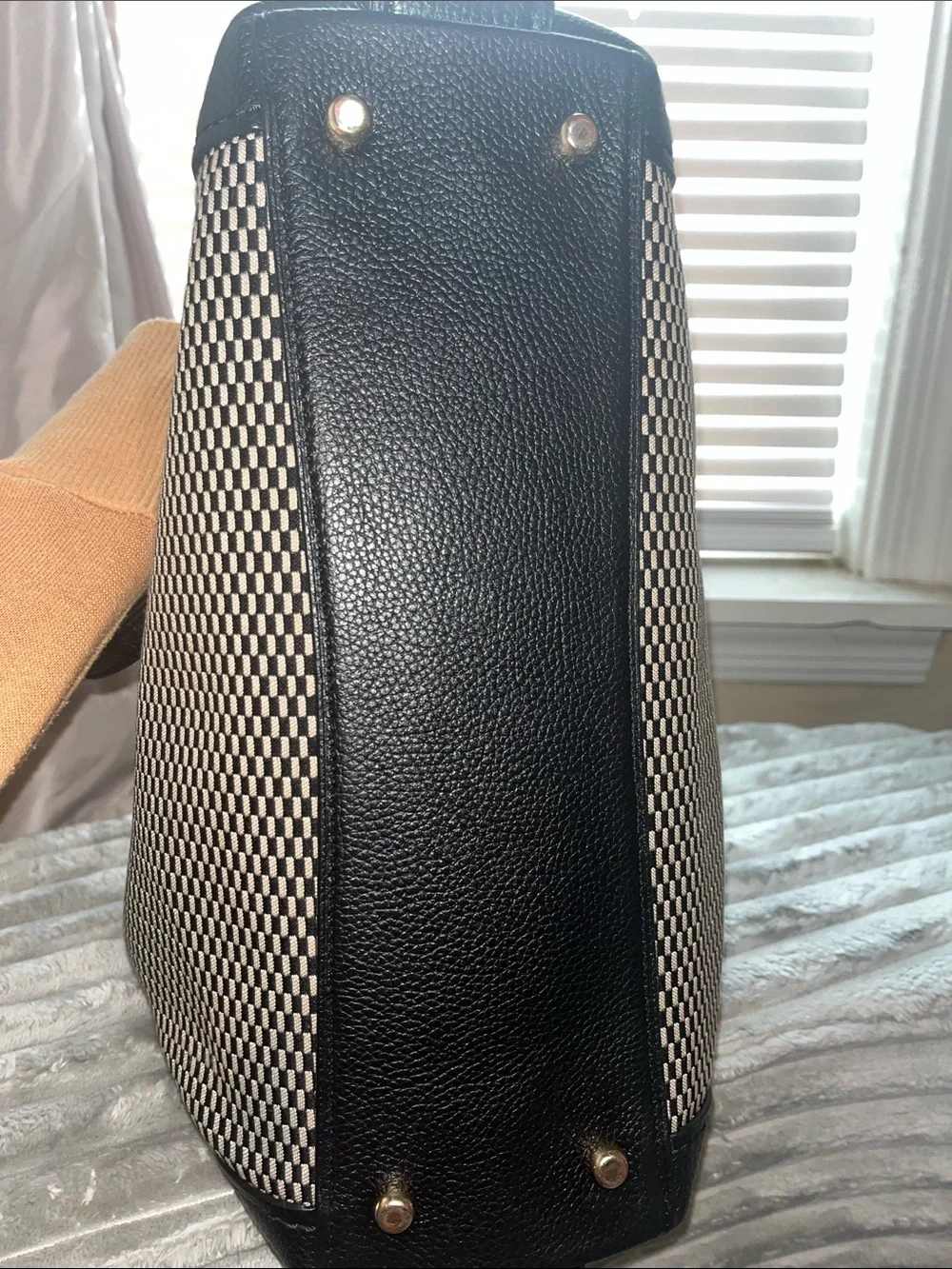 COACH Black & White Patterned Tote Bag with Black Trim